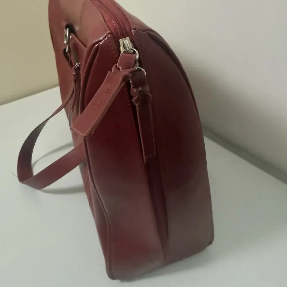 Franklin Covey Leather Bag Red multi Pockets Expandable Briefcase Laptop Office